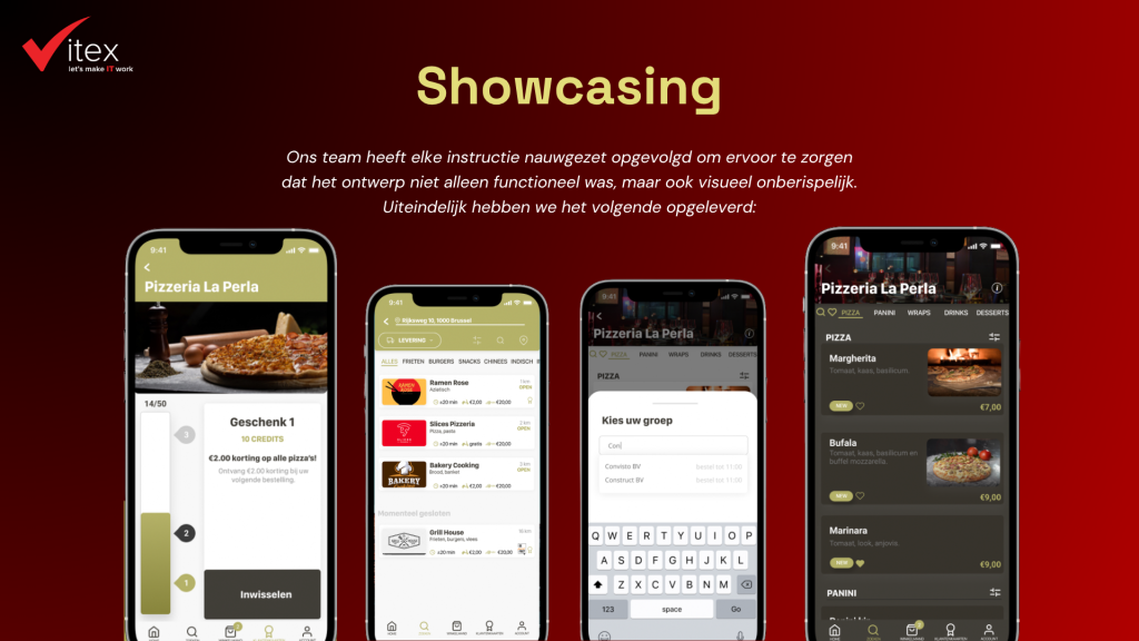De showcase van de F&B-app
